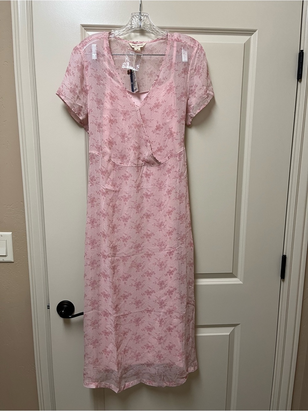 April Cornell Aimee Dress Women’s M Pink Floral Faux Wrap Maxi Cottagecore NWT